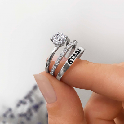 1 Ct Round Moissanite & 0.06 Ctw Diamond Secret Halo  Personalized Engagement Ring Stack
